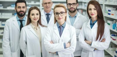 advertising-portrait-shot-of-a-team-of-pharmacists-standing-together-in-a-pharmacy-and-smiling-at-the-camera-generative-ai-photo